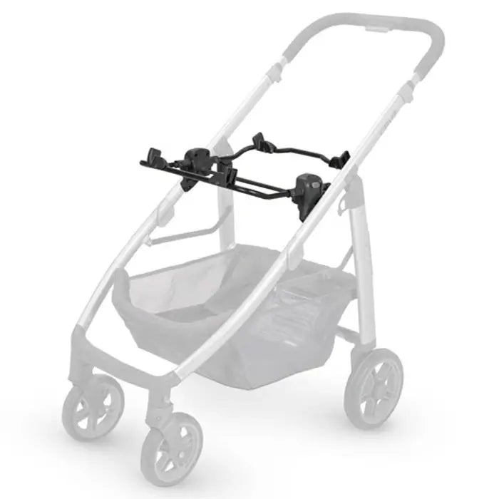 UPPABABY car seat adapter for Vista/Cruz/Alta on a stroller frame with black mounting bar