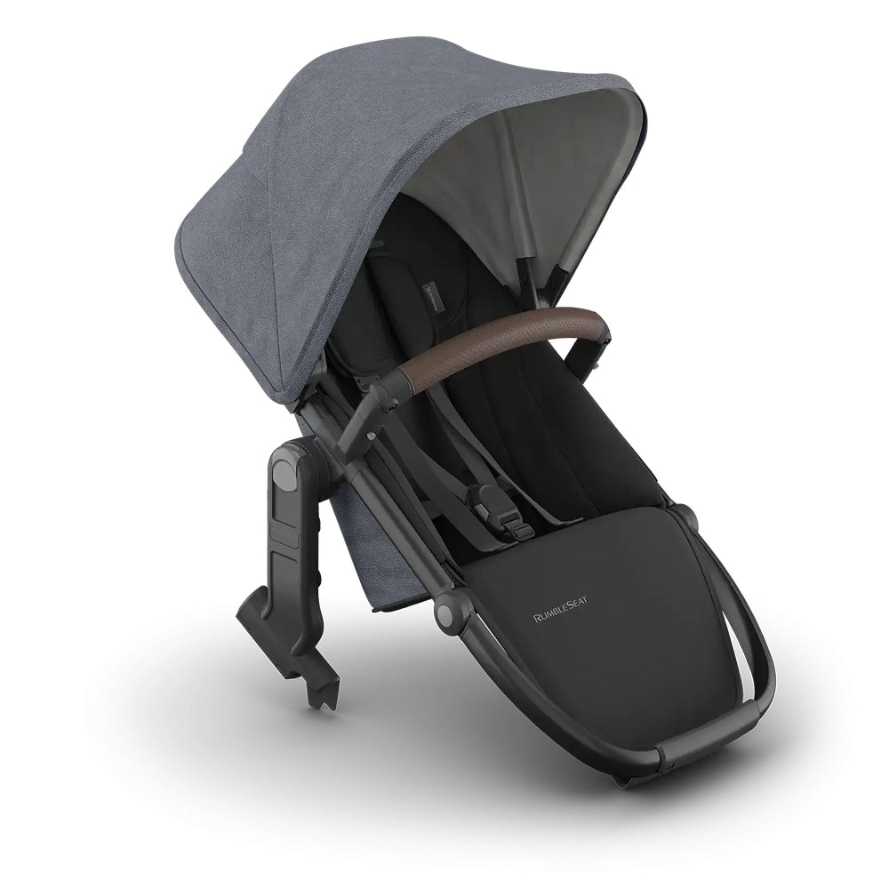 UPPABABY Vista Rumble Seat V3 in grey fabric mounted on a stroller frame with harness straps.