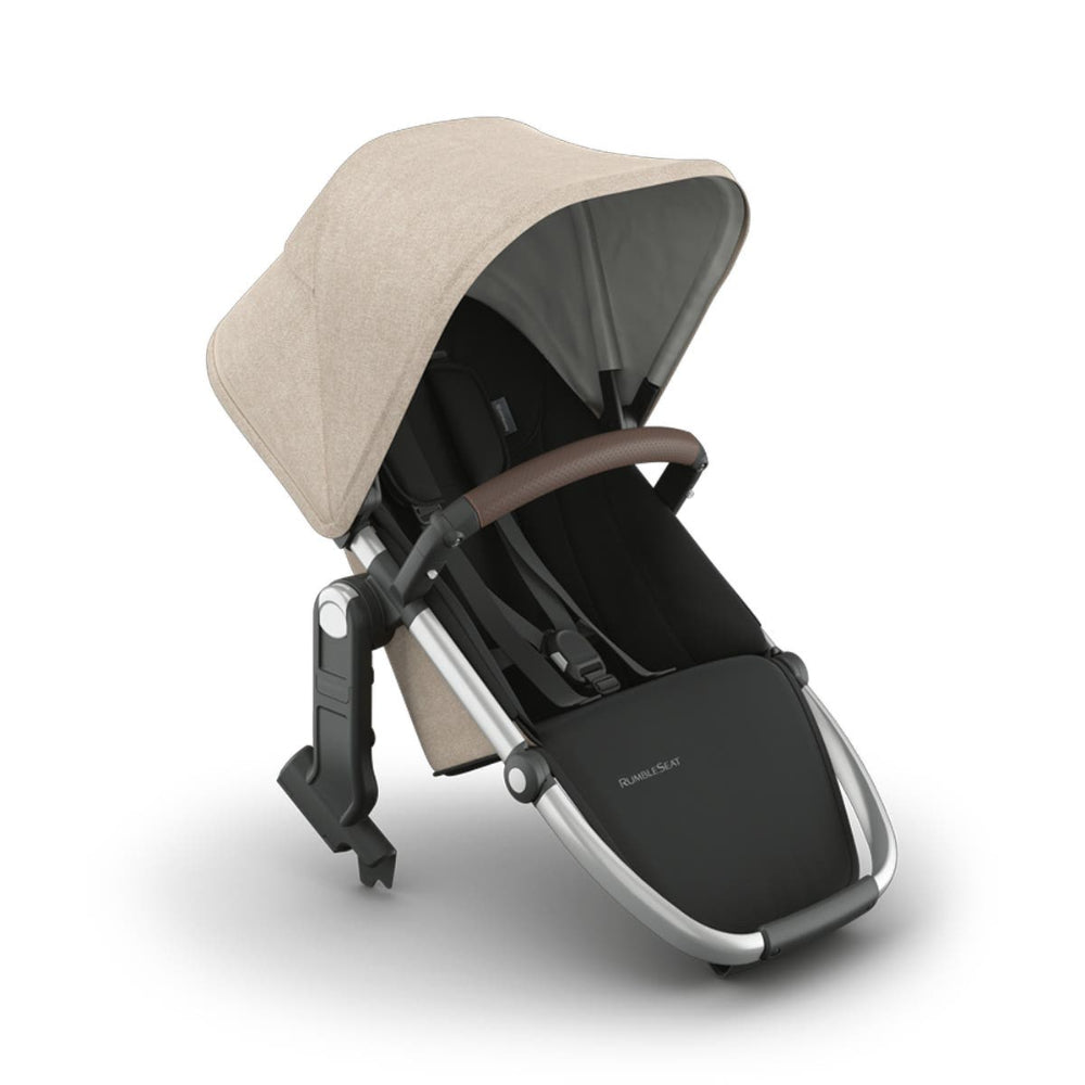 Uppababy Vista Rumble Seat V3 in beige fabric attached to stroller frame for a second child.