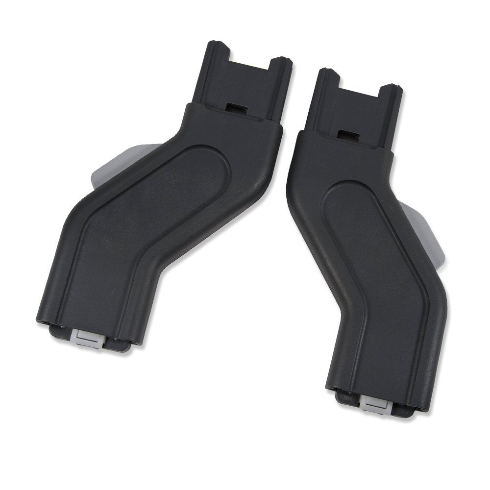 UPPABABY Vista Upper Adapters pair in black, shown side by side for stroller attachment.