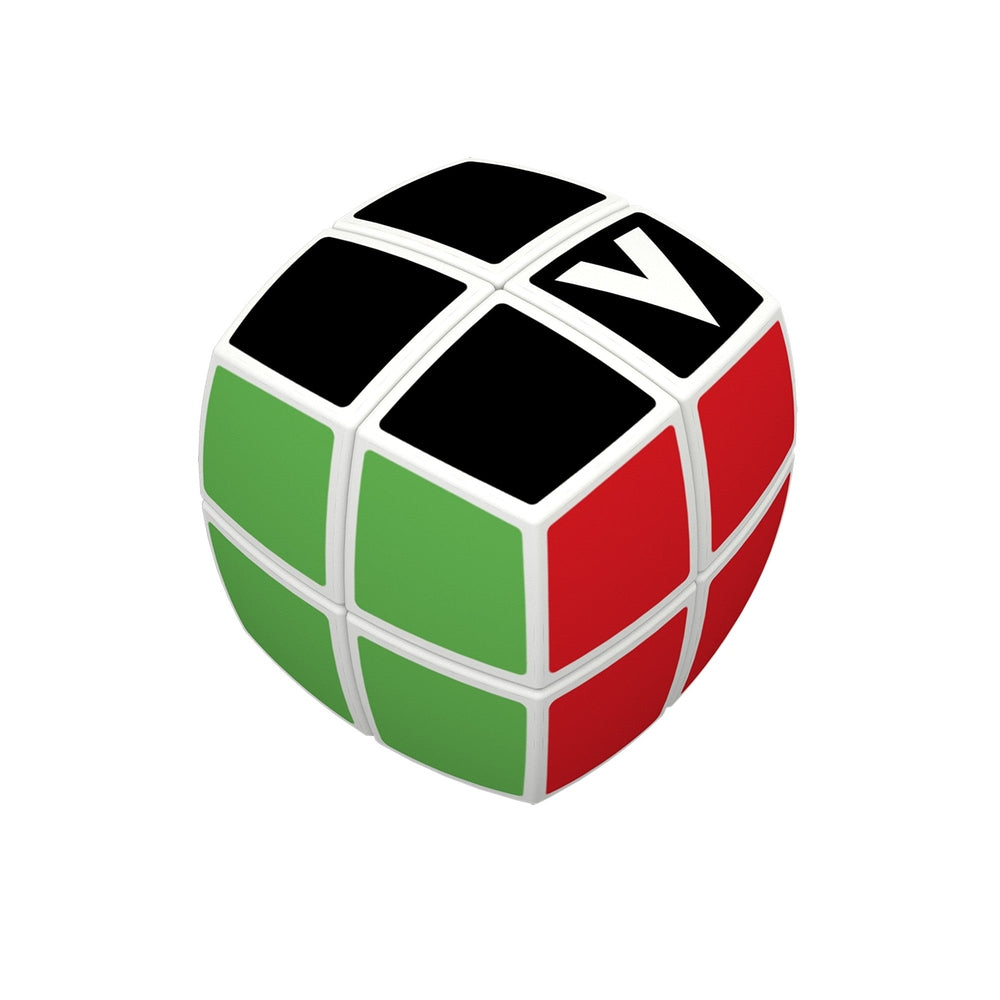 V-Cube 2x2 Colour-Matching Puzzle, curved cube with black top and green and red sides, V-CUBE