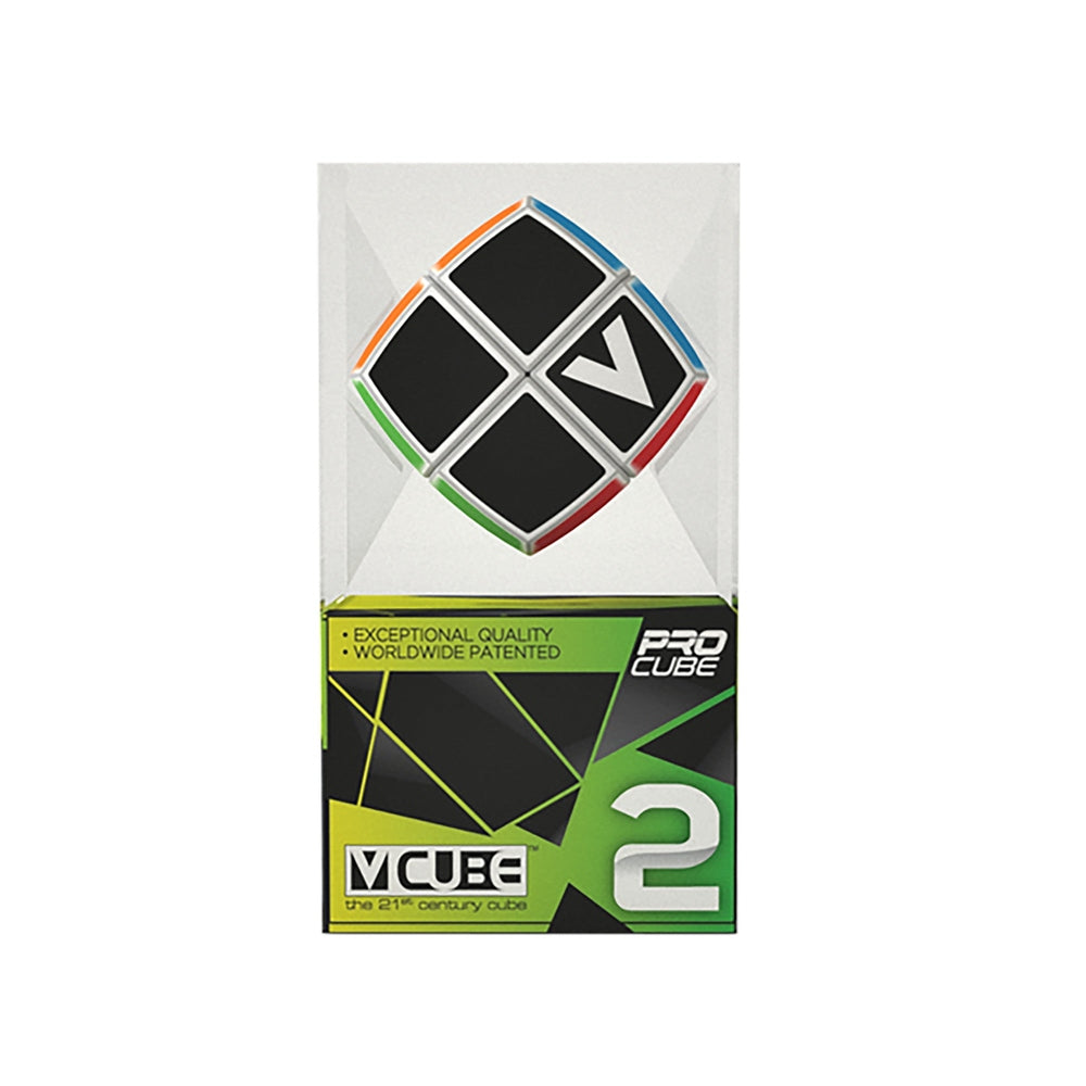 V-Cube 2x2 Colour-Matching Puzzle, curved cube with black tiles and colored edge bands