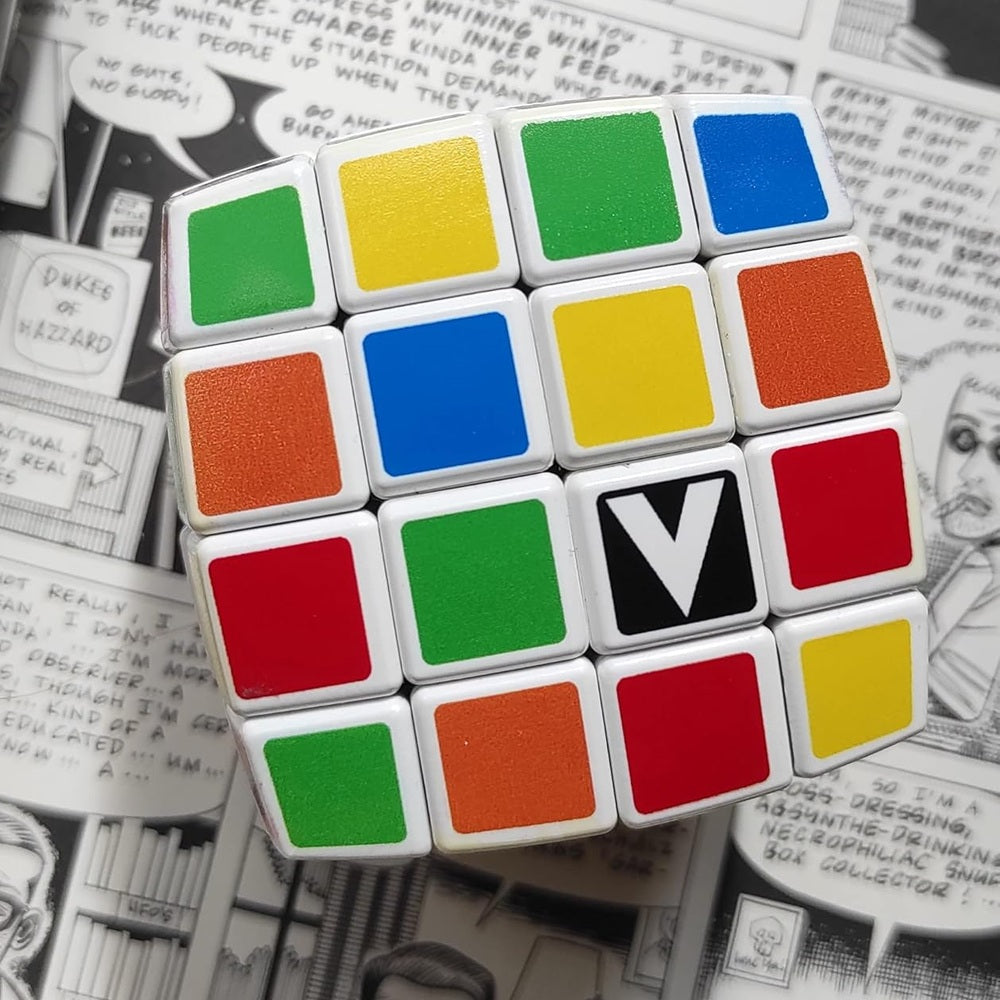 V-CUBE 4x4 colour-matching puzzle cube with bright squares and curved edges