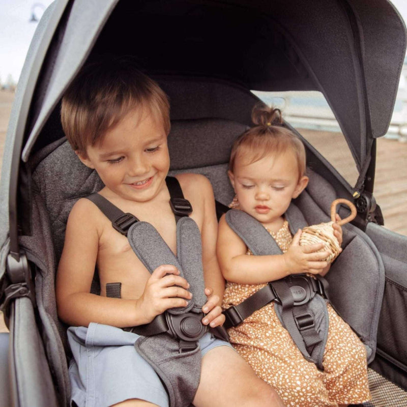 VEER All-Terrain Cruiser XL Wagon with two kids seated in gray harnesses.