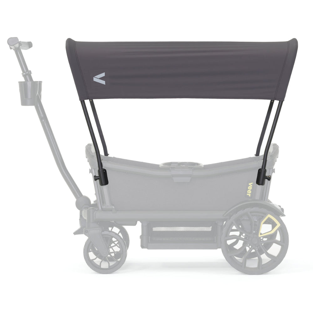 Veer Cruiser Sunshade for stroller in dark gray fabric with VEER branding.