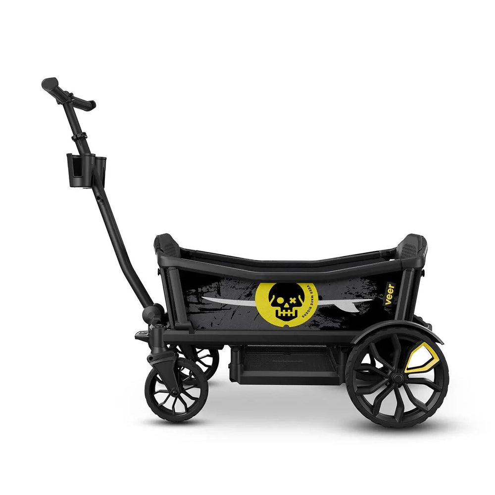 Veer Sidewall for Cruiser stroller accessory in black with yellow logo, mounted on a VEER Cruiser stroller.