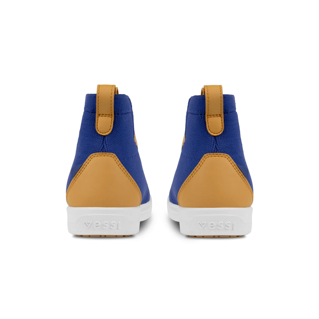 Vessi Kids Classic Chelsea Waterproof Boots in Stripe/Graham, back view with Graham heel panels