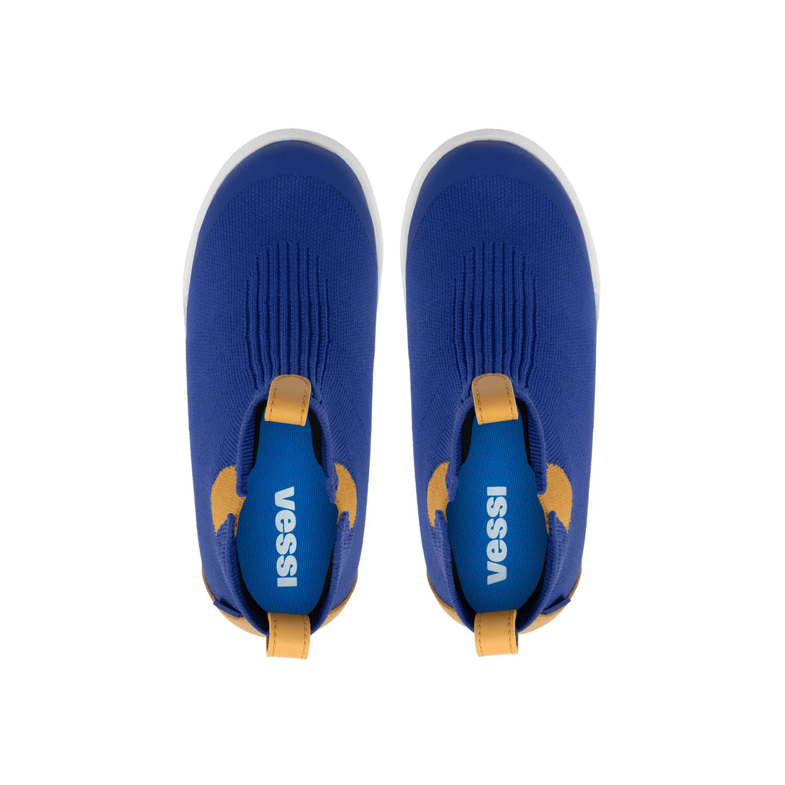 Vessi Kids Classic Chelsea Waterproof Boots in Stripe/Graham, top-down view of knit uppers