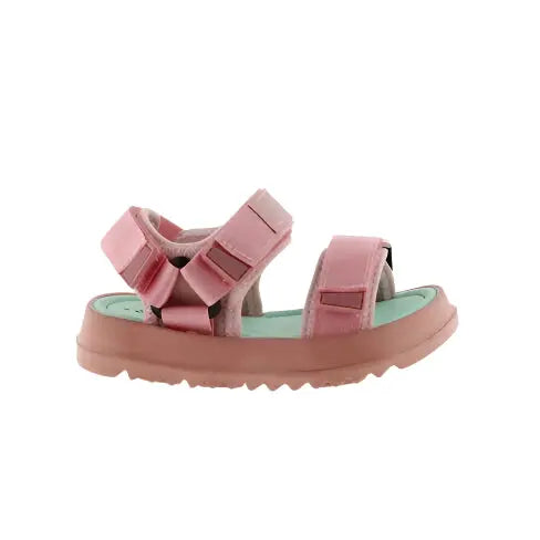 Victoria Agosto Sandalia Tiras Nylon Rosa, pink nylon straps and beige sole shown from side