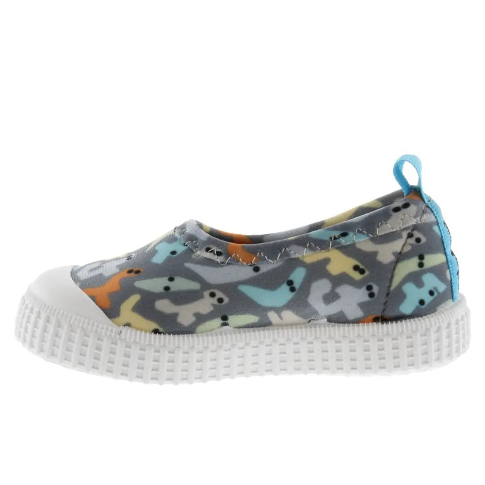 VICTORIA Neoprene Slippers Jeans camo slip-ons with white textured sole and blue heel loop