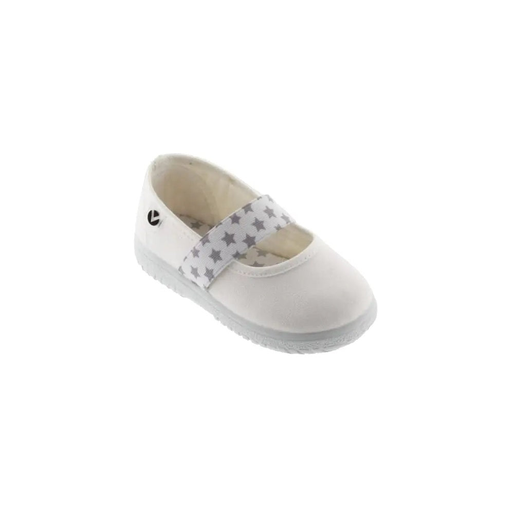 Victoria Ojala Bailarina Lona white canvas ballet flat for kids with star-pattern strap by VICTORIA
