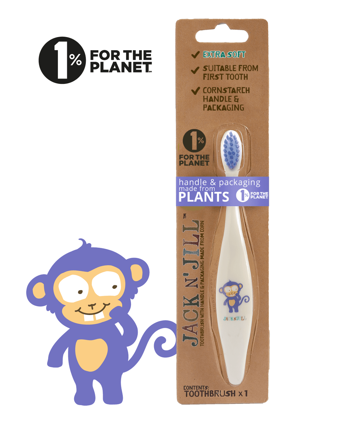 Jack N Jill Kids Bio Toothbrush - Assorted Character monkey character package