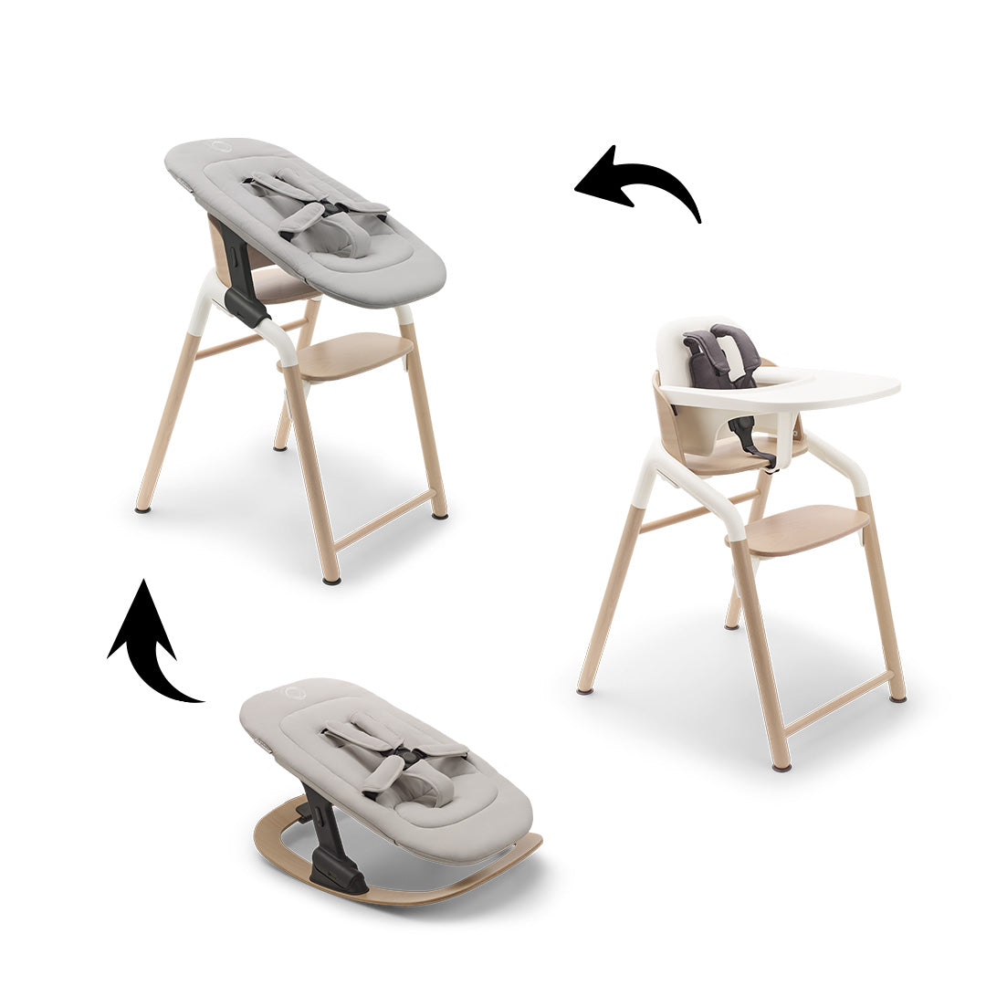 Bugaboo Giraffe Complete High Chair Set Neutral Wood/White + FREE Bugaboo Giraffe Baby Rocker Polar White