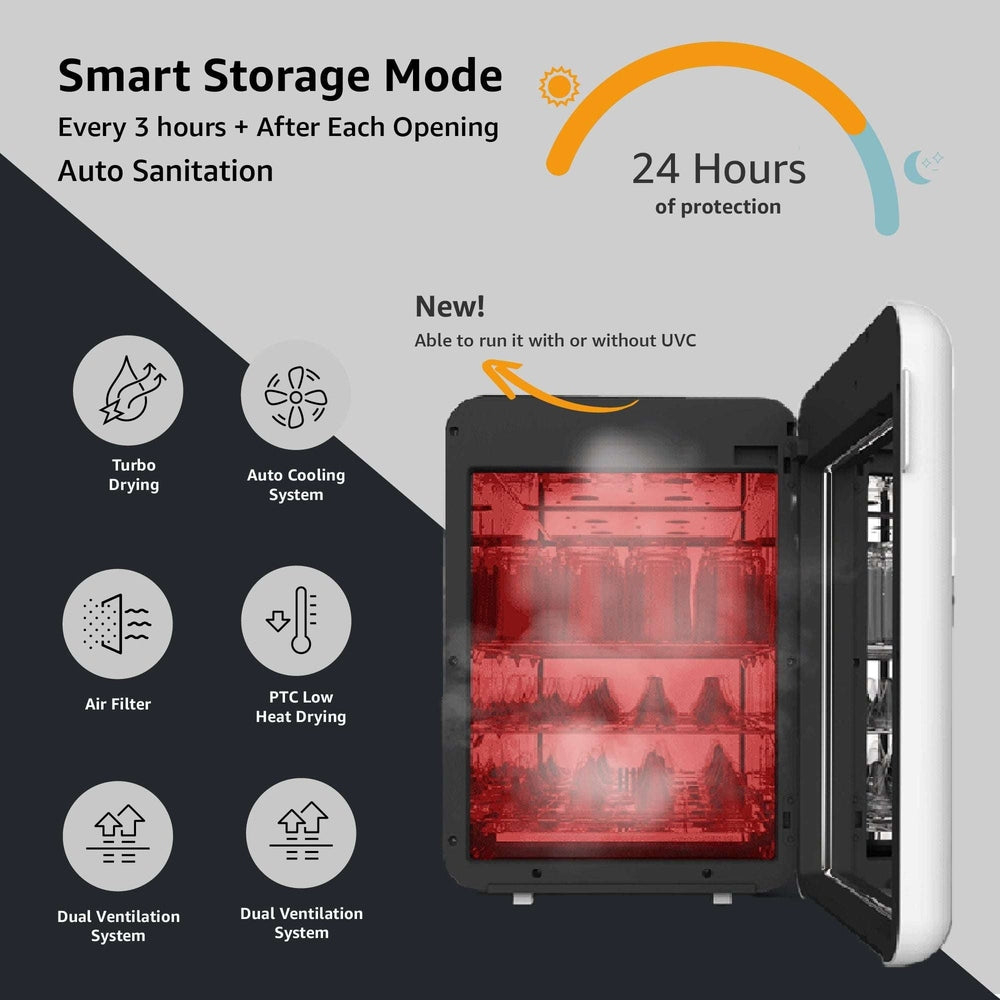 Wabi Baby UVC LED Sterilizer & Dryer 360, red interior and dual ventilation system