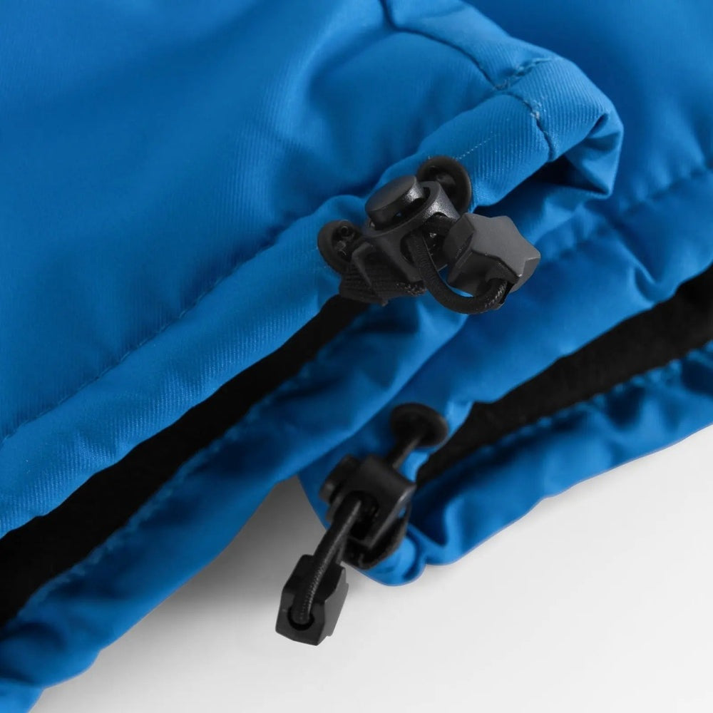 Weedo Omondo Monster Mittens in bright blue; black toggles tighten the drawcord for a secure fit.