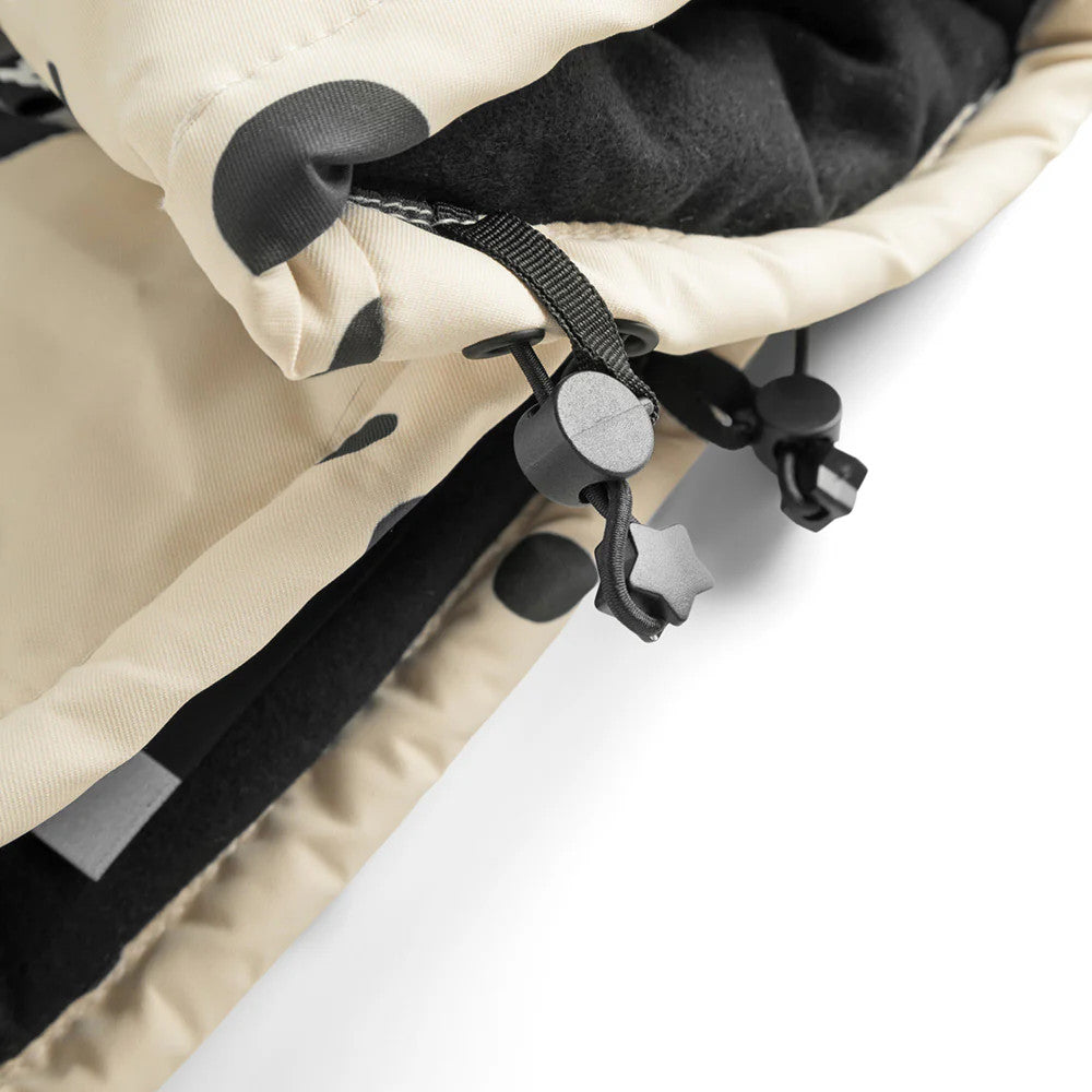 Weedo Puppydo Gloves beige camo exterior with black lining; adjustable cord locks secure the cuff.