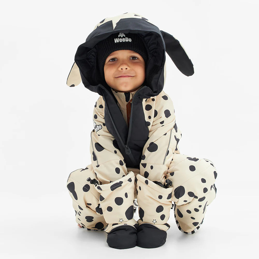 Weedo Puppydo Snowsuit for babies in beige dalmatian print