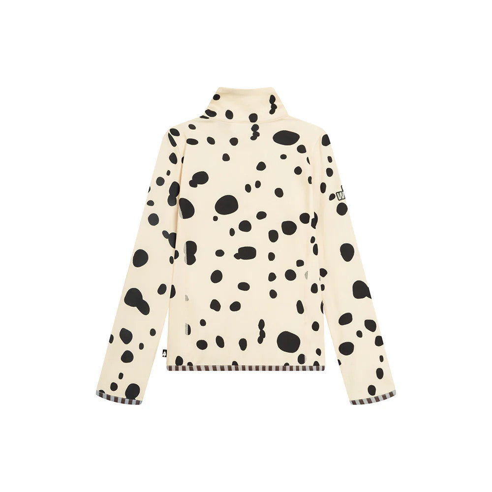 Weedo Puppydo Thermoshirt laid flat in cream knit with black polka dots, turtleneck and long sleeves.