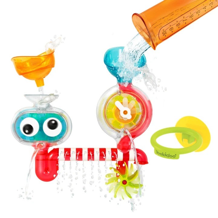 Yookidoo Spin N Sprinkle Water Lab bath toy with bright gears and flowing water
