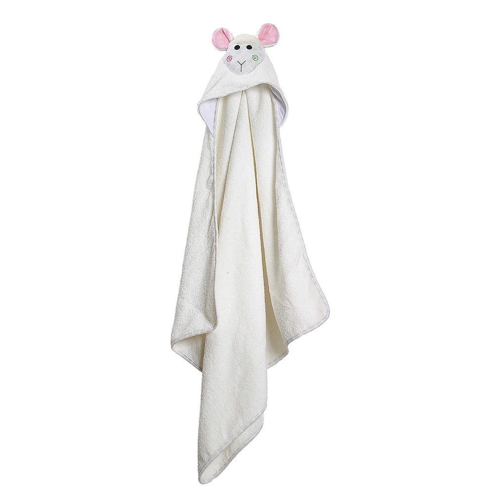 Zoocchini Lola the Lamb hooded bath towel; plush white terry with pink ears