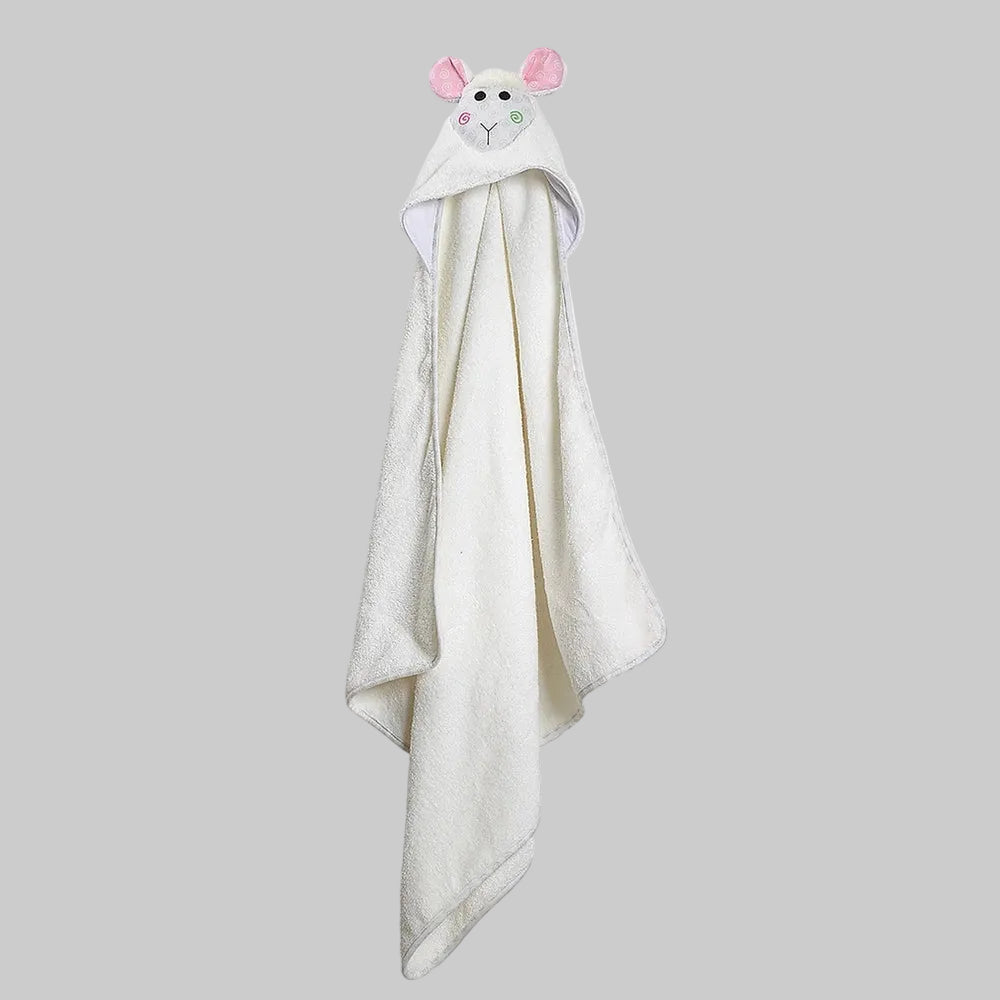 Zoocchini Lola the Lamb hooded bath towel; plush white terry with pink ears
