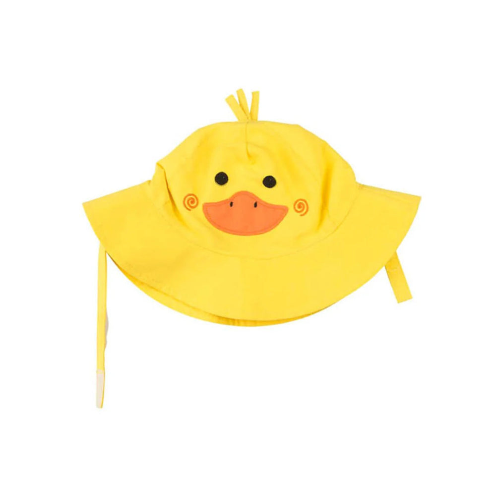 Zoocchini duck sun hat for baby and toddler, yellow wide-brim with duck face design