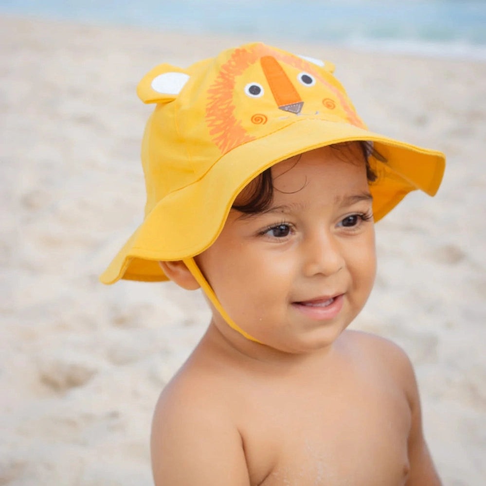 Zoocchini Leo the Lion sun hat for babies and toddlers, bright yellow with lion face and ears