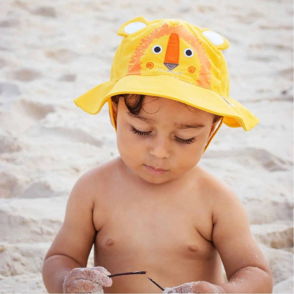 Zoocchini Leo the Lion baby sun hat for toddlers, yellow with embroidered lion face