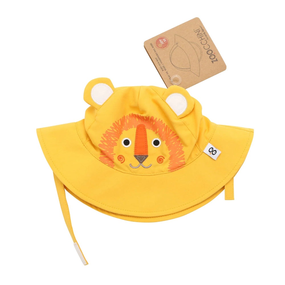 Zoocchini Leo the Lion baby sun hat, yellow with ear patches and embroidered Lion face