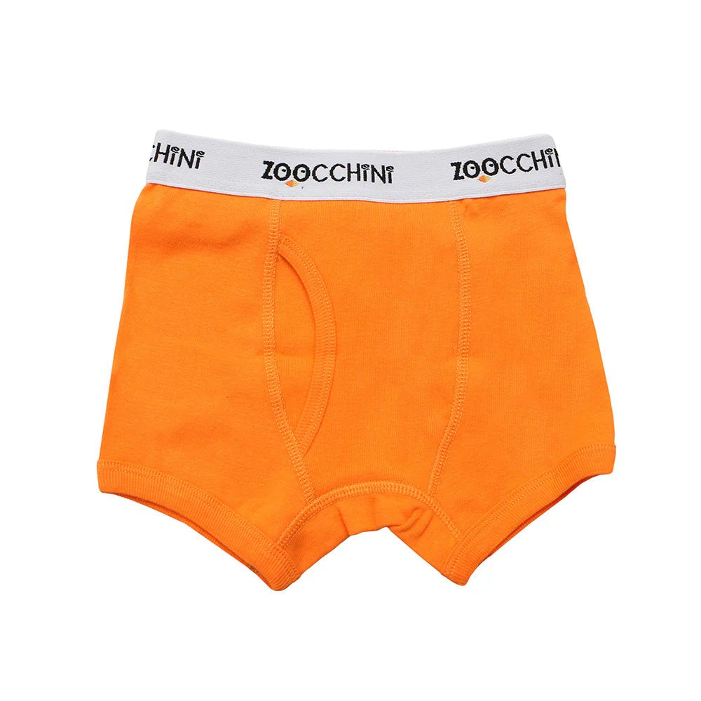 Zoocchini boys organic boxer shorts Space Force 3-pack in bright orange with white elastic waistband
