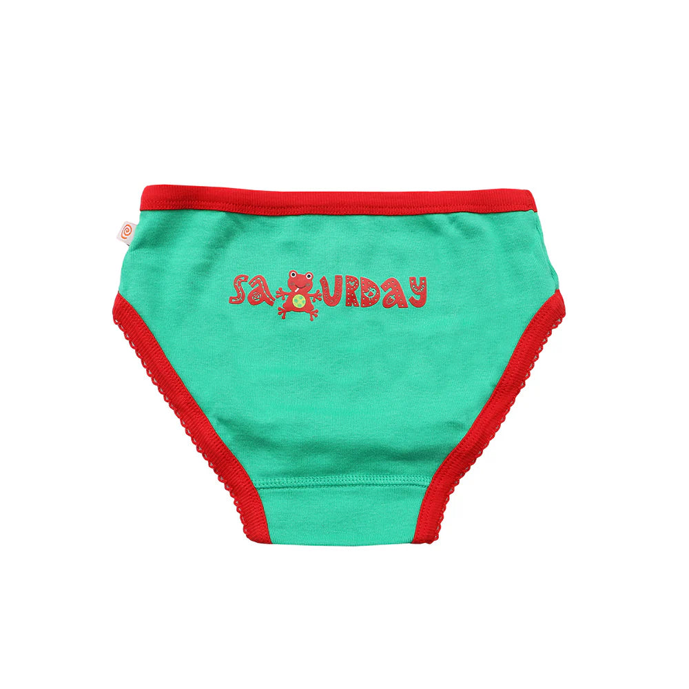 Zoocchini toddler underwear panty, 7-pack days of the week, green with red trim