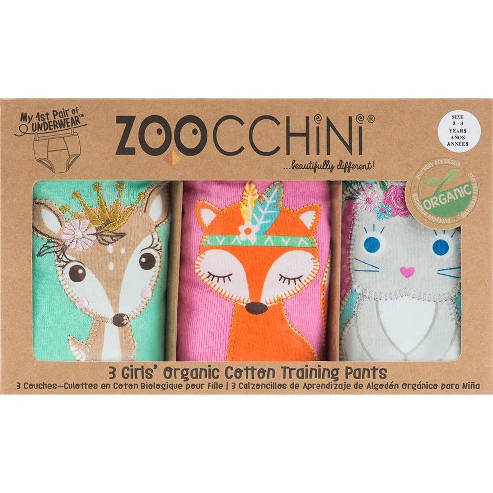 Zoocchini toddler organic cotton potty training pants 3-pack with woodland animal designs (deer, fox, bunny)