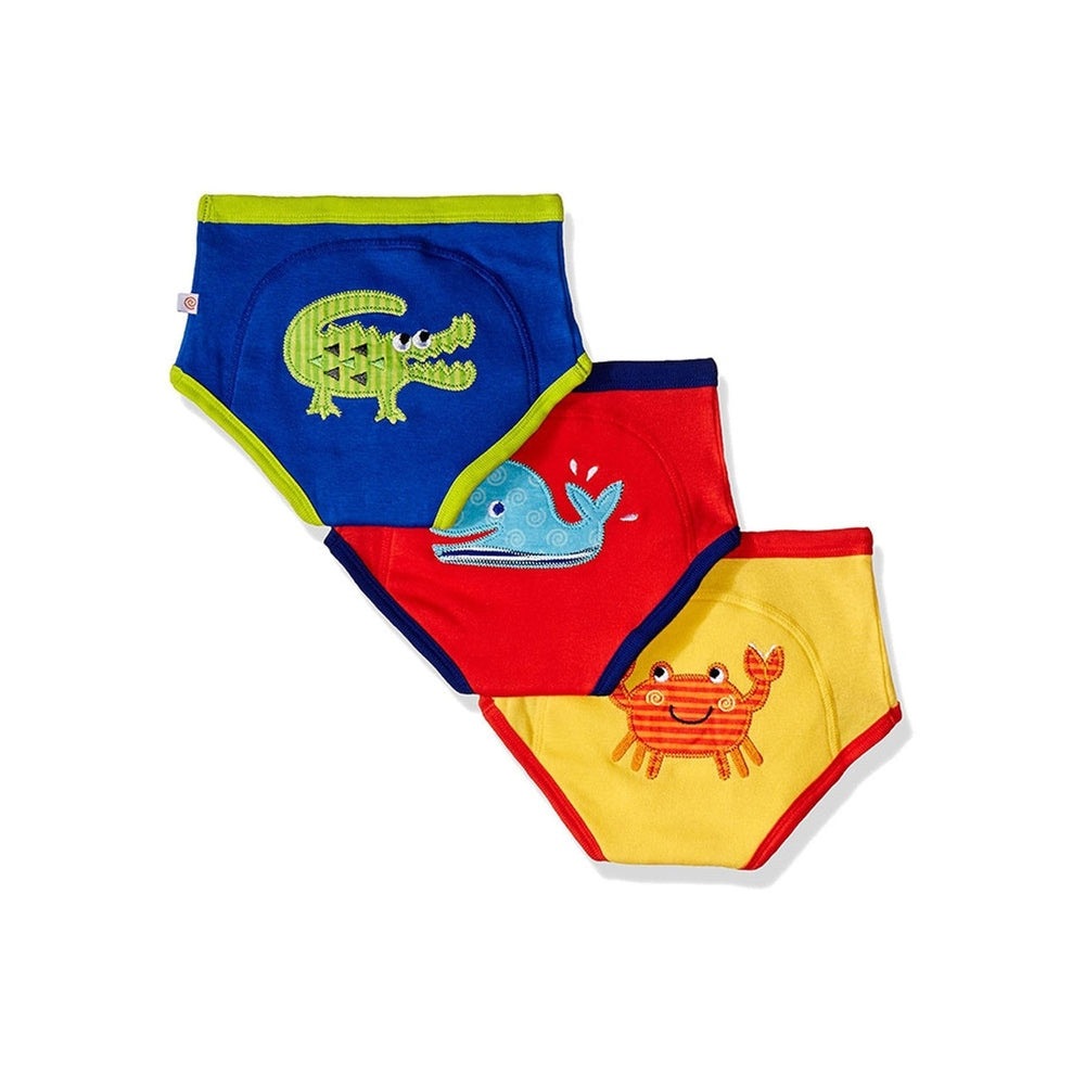 Zoocchini toddler potty training pants 3-pack Ocean Friends; blue crocodile, red whale, yellow crab