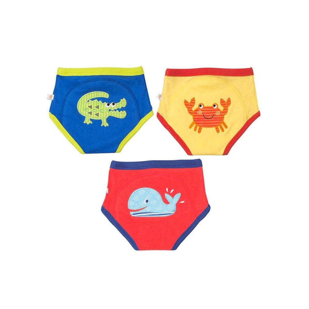Zoocchini toddler organic potty training pants 3-pack Ocean Friends: blue crocodile, yellow crab, red whale prints