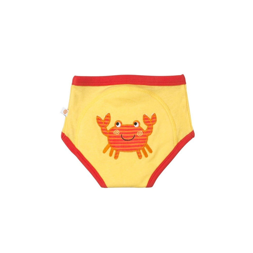 Zoocchini toddler organic potty training pants, 3-pack Ocean Friends set, yellow with red trim and crab graphic