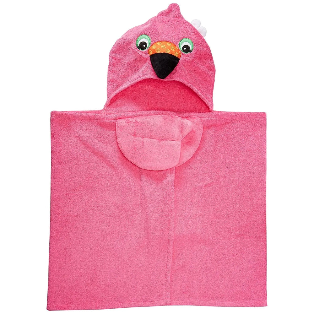 Zoocchini Toddler Towel pink flamingo hooded bath towel with beak, embroidered eyes, and soft terry fabric