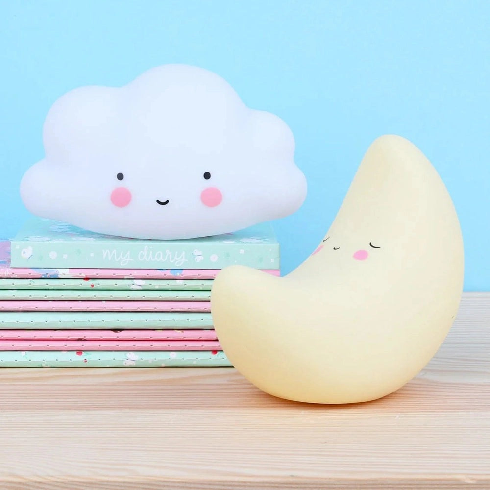 A Little Lovely Company Little Light Moon and Cloud night lights set, white cloud and pale yellow moon (2-pack)