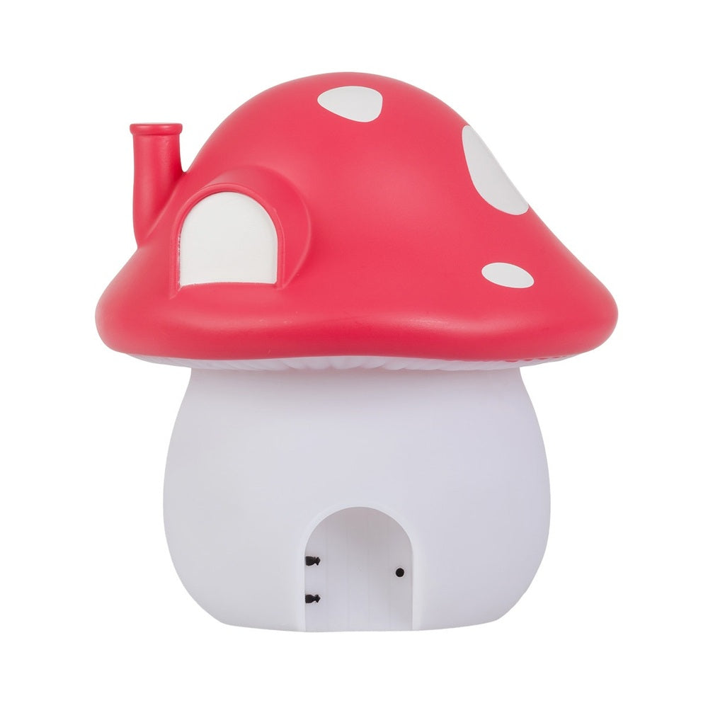 A Little Lovely Company night light mushroom with a red cap and white polka dots on white stem