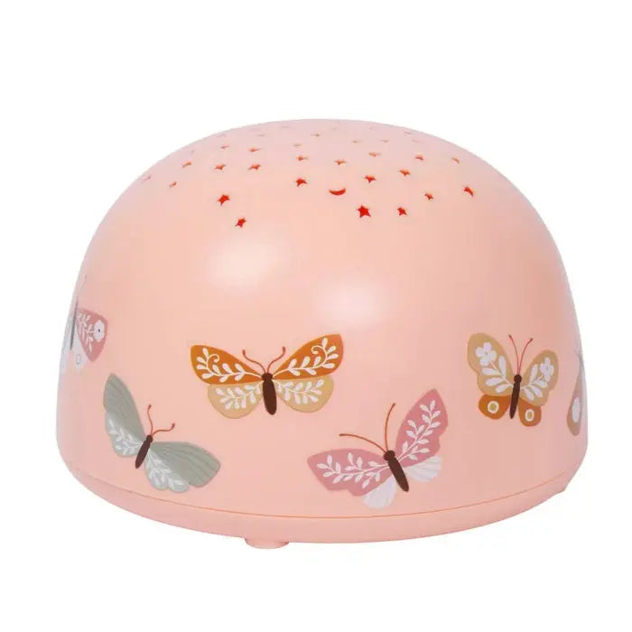 A Little Lovely Company Projector Night Light, pink butterfly-dotted dome that projects stars for soothing bedtime ambiance.