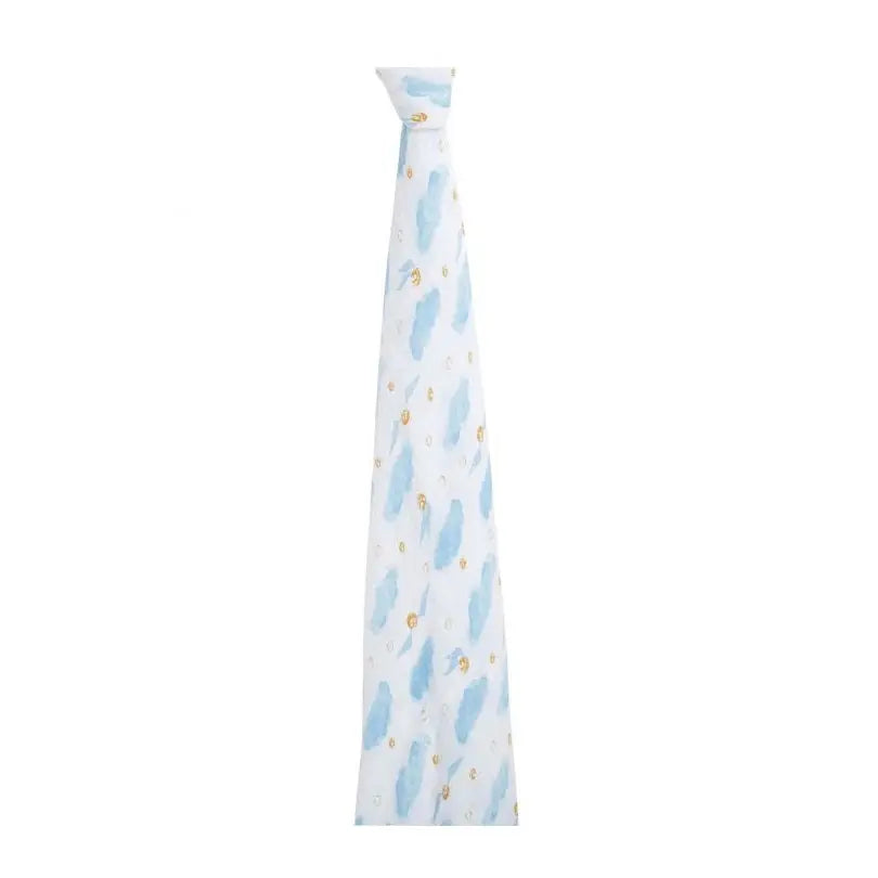 Aden+Anais Classic Swaddle Blanket, white with blue watercolor prints and gold dots, single pack.