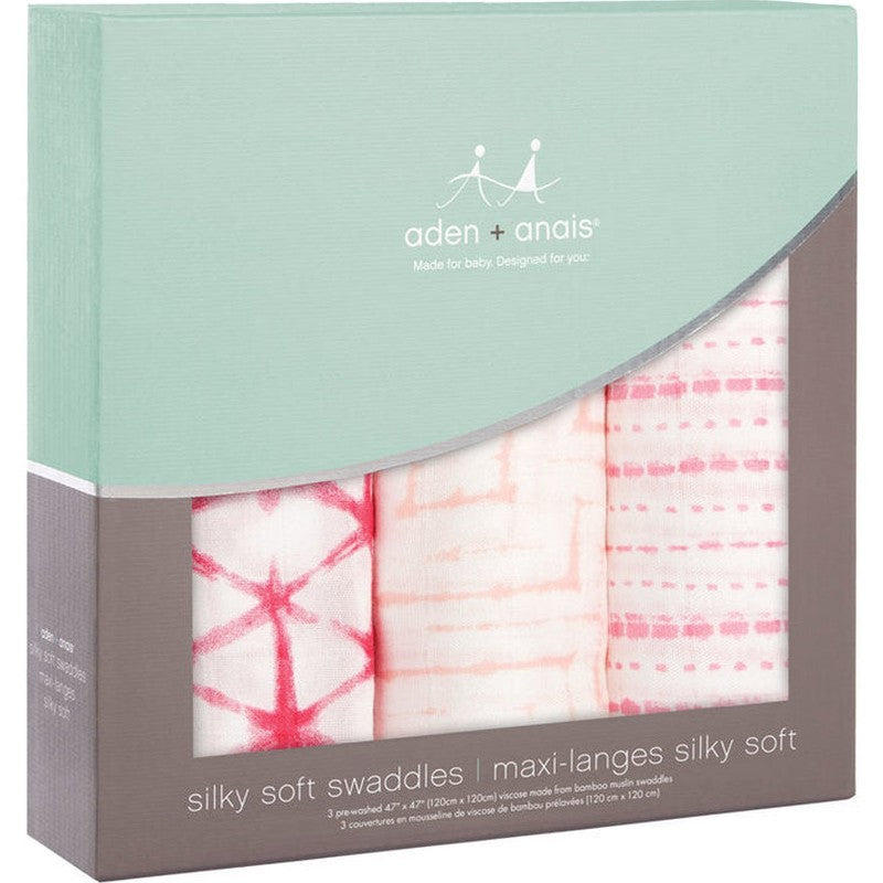 Aden+Anais Silky Soft Stroller Blanket Berry Shibori in mint package, pink tie-dye fabric visible.