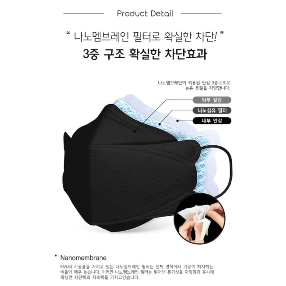 Air Queen Black face mask 10pc set with nano-membrane filter and 3-layer protection