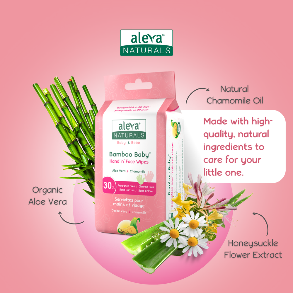 Aleva Naturals Bamboo Baby Hand and Face Wipes in Pink packaging
