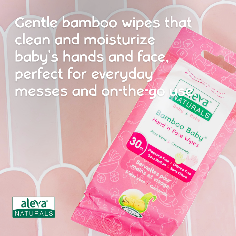 Aleva Naturals Bamboo Baby Hand and Face Wipes in Pink Packaging