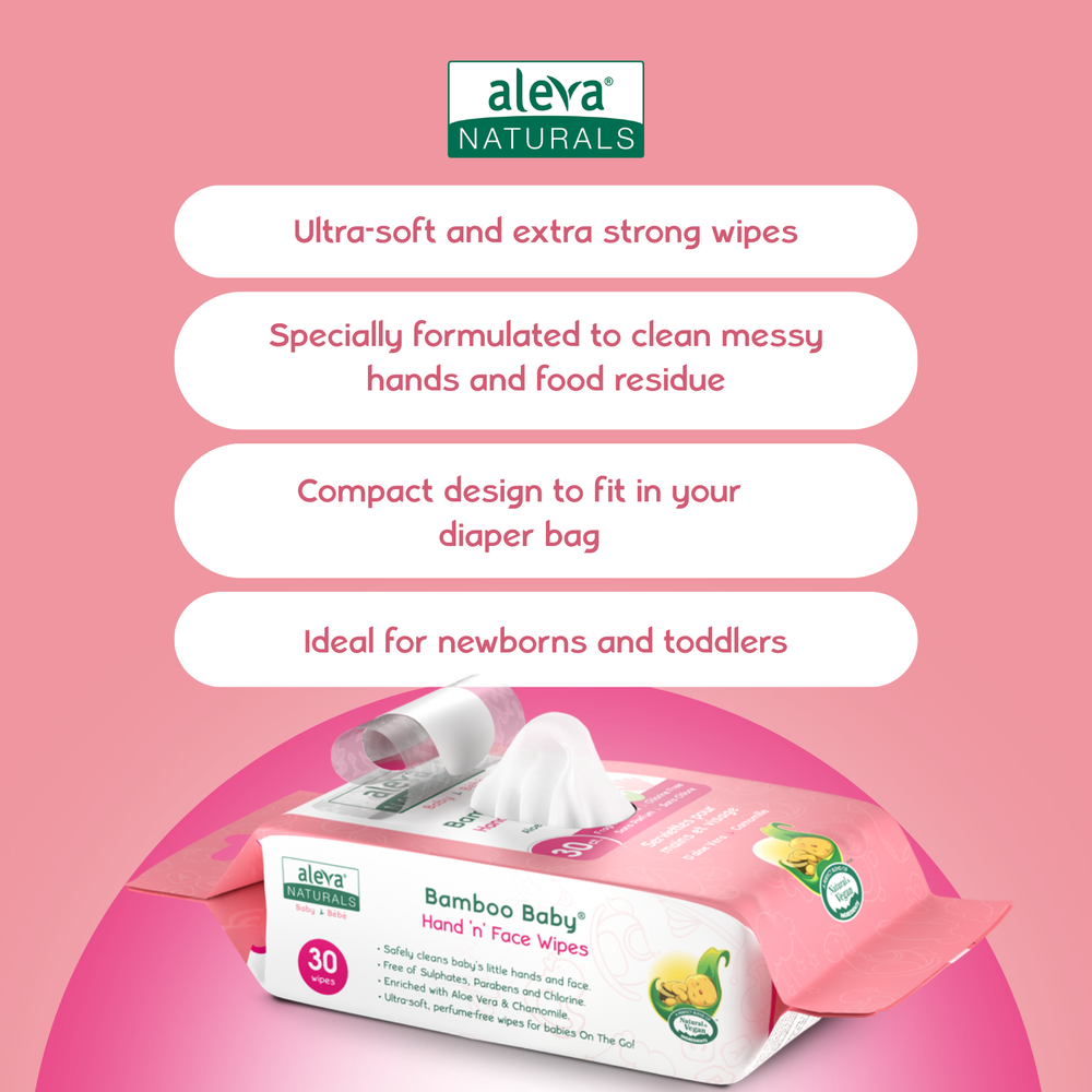 Aleva Naturals Bamboo Baby Hand and Face Wipes in Pink Packaging