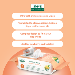 Aleva Naturals Bamboo Baby Pacifier And Toy Wipes 30 Count