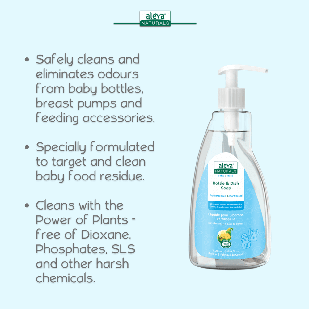 Aleva Naturals Bottle & Dish Soap, fragrance-free, 500 ml bottle with pump