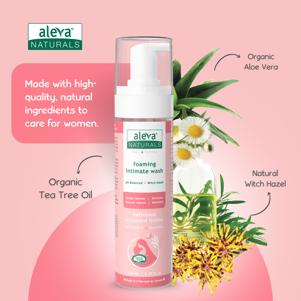 Aleva Naturals Foaming Intimate Wash 200 ml in Pink bottle with white pump