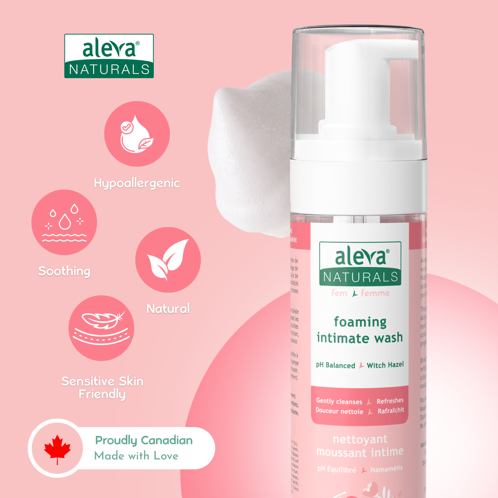 Aleva Naturals Foaming Intimate Wash in Pink Bottle with White Pump