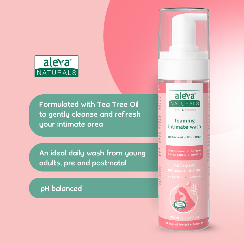 Aleva Naturals Foaming Intimate Wash in pink 200 ml bottle with white pump